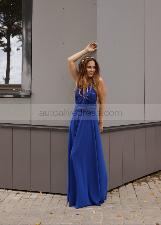 Royal Blue Jersey Full Length Bridesmaid Dress